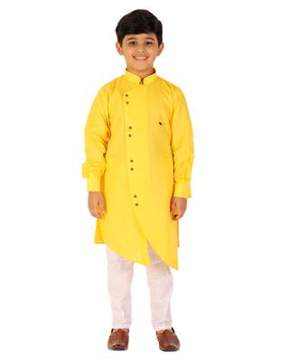 Yellow Stripes Cotton Jacquard Kurta Pajama Set // Traditional Wear 1