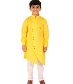 Yellow Stripes Cotton Jacquard Kurta Pajama Set // Traditional Wear
