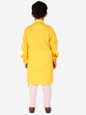 Yellow Stripes Cotton Jacquard Kurta Pajama Set // Traditional Wear 2