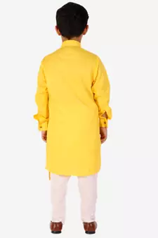 Yellow Stripes Cotton Jacquard Kurta Pajama Set // Traditional Wear