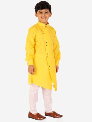 Yellow Stripes Cotton Jacquard Kurta Pajama Set // Traditional Wear 3
