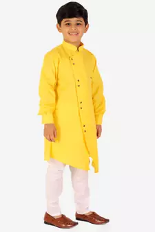 Yellow Stripes Cotton Jacquard Kurta Pajama Set // Traditional Wear