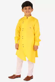 Yellow Stripes Cotton Jacquard Kurta Pajama Set // Traditional Wear