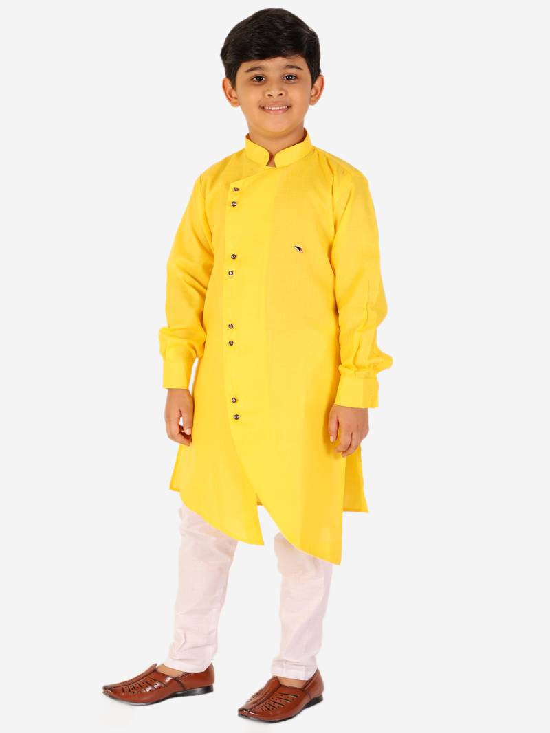 Yellow Stripes Cotton Jacquard Kurta Pajama Set // Traditional Wear
