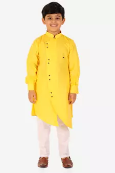 Yellow Stripes Cotton Jacquard Kurta Pajama Set // Traditional Wear