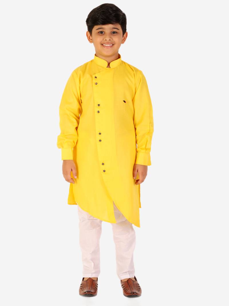 Yellow Stripes Cotton Jacquard Kurta Pajama Set // Traditional Wear