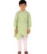 Green Stripes Cotton Jacquard Kurta Pajama Set // Traditional Wear