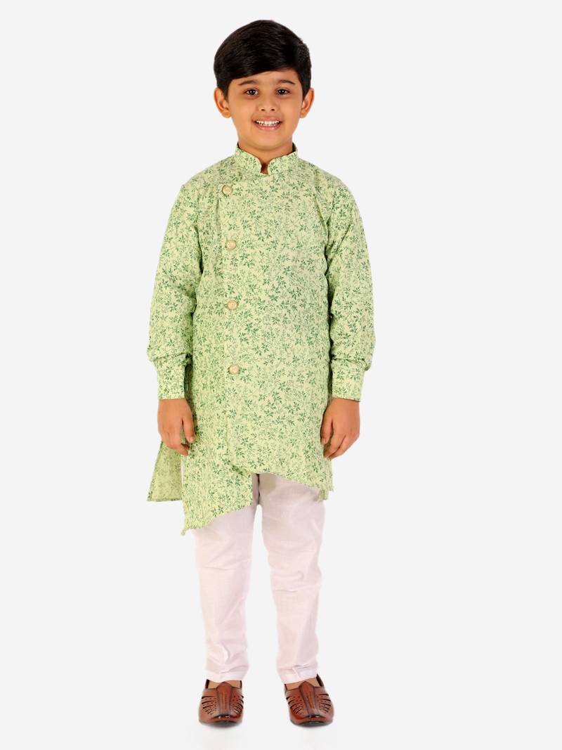 Green Stripes Cotton Jacquard Kurta Pajama Set // Traditional Wear