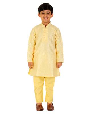 Yellow Stripes SIlk Jacquard Kurta Pajama Set // Traditional Wear 1