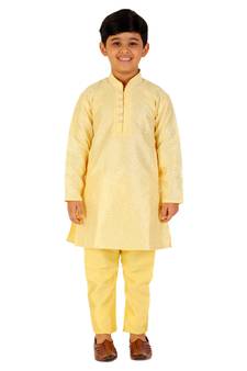 Yellow Stripes SIlk Jacquard Kurta Pajama Set // Traditional Wear