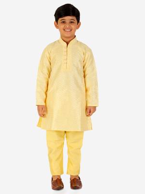 Yellow Stripes SIlk Jacquard Kurta Pajama Set // Traditional Wear 3