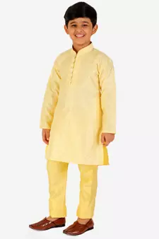 Yellow Stripes SIlk Jacquard Kurta Pajama Set // Traditional Wear
