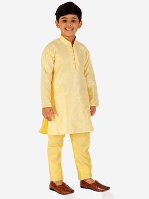 Yellow Stripes SIlk Jacquard Kurta Pajama Set // Traditional Wear 5