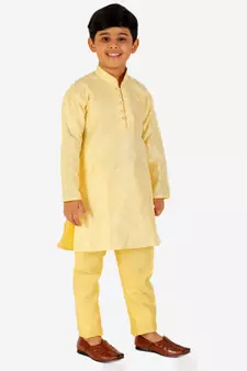 Yellow Stripes SIlk Jacquard Kurta Pajama Set // Traditional Wear