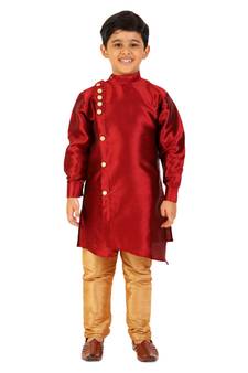 Maroon Stripes SIlk Jacquard Kurta Pajama Set // Traditional Wear