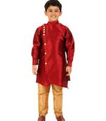 Maroon Stripes SIlk Jacquard Kurta Pajama Set // Traditional Wear