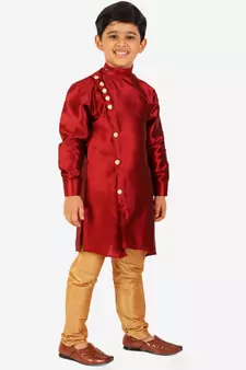 Maroon Stripes SIlk Jacquard Kurta Pajama Set // Traditional Wear