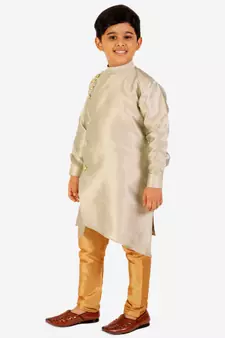 Cream Stripes SIlk Jacquard Kurta Pajama Set // Traditional Wear