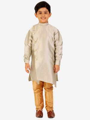 Cream Stripes SIlk Jacquard Kurta Pajama Set // Traditional Wear 3