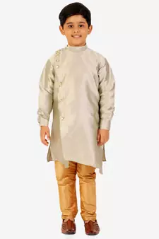 Cream Stripes SIlk Jacquard Kurta Pajama Set // Traditional Wear