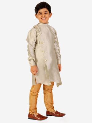 Cream Stripes SIlk Jacquard Kurta Pajama Set // Traditional Wear 4