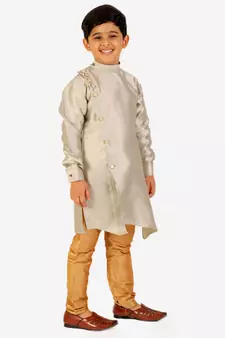 Cream Stripes SIlk Jacquard Kurta Pajama Set // Traditional Wear