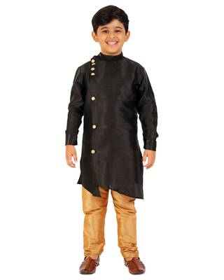 Black Stripes SIlk Jacquard Kurta Pajama Set // Traditional Wear 1