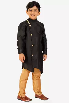 Black Stripes SIlk Jacquard Kurta Pajama Set // Traditional Wear