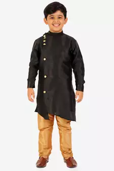 Black Stripes SIlk Jacquard Kurta Pajama Set // Traditional Wear