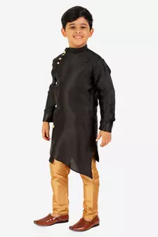 Black Stripes SIlk Jacquard Kurta Pajama Set // Traditional Wear