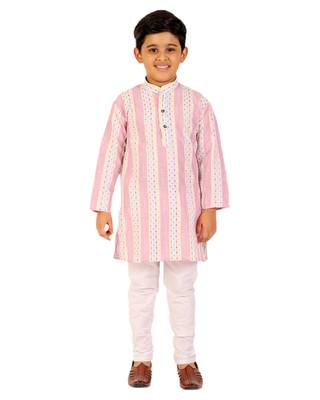 Pink Stripes Cotton Jacquard Kurta Pajama Set // Traditional Wear 1