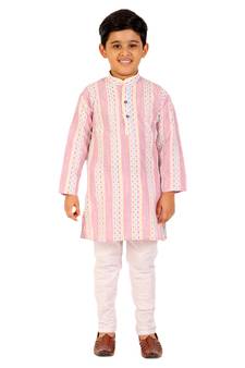 Pink Stripes Cotton Jacquard Kurta Pajama Set // Traditional Wear