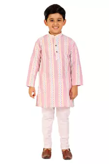 Pink Stripes Cotton Jacquard Kurta Pajama Set // Traditional Wear