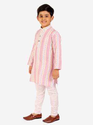 Pink Stripes Cotton Jacquard Kurta Pajama Set // Traditional Wear 2