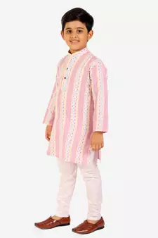 Pink Stripes Cotton Jacquard Kurta Pajama Set // Traditional Wear