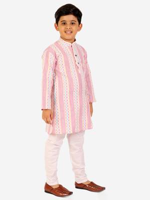 Pink Stripes Cotton Jacquard Kurta Pajama Set // Traditional Wear 3