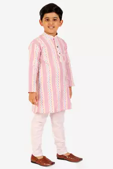 Pink Stripes Cotton Jacquard Kurta Pajama Set // Traditional Wear