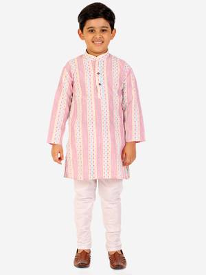 Pink Stripes Cotton Jacquard Kurta Pajama Set // Traditional Wear 4