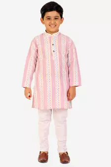 Pink Stripes Cotton Jacquard Kurta Pajama Set // Traditional Wear