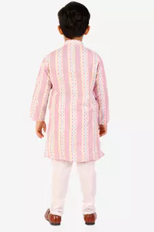 Pink Stripes Cotton Jacquard Kurta Pajama Set // Traditional Wear