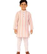 Peach Stripes Cotton Jacquard Kurta Pajama Set // Traditional Wear