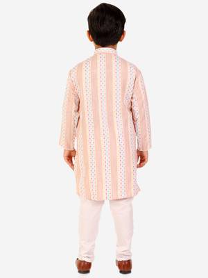 Peach Stripes Cotton Jacquard Kurta Pajama Set // Traditional Wear 5