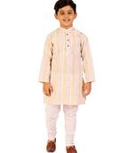 Beige Stripes Cotton Jacquard Kurta Pajama Set // Traditional Wear