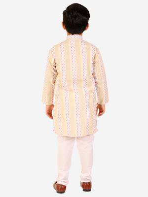 Beige Stripes Cotton Jacquard Kurta Pajama Set // Traditional Wear 5