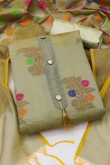 Beige weaved jacquard salwar