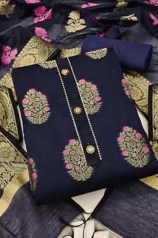 Blue weaved jacquard salwar