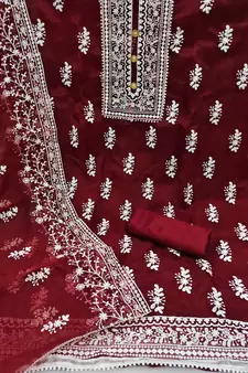 Maroon embroidered organza salwar