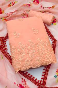 Peach printed georgette salwar