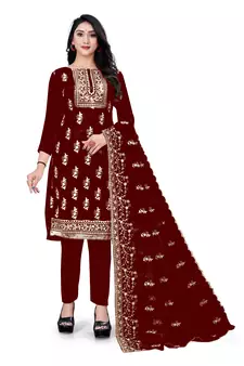 Maroon embroidered organza salwar