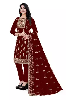 Maroon embroidered organza salwar